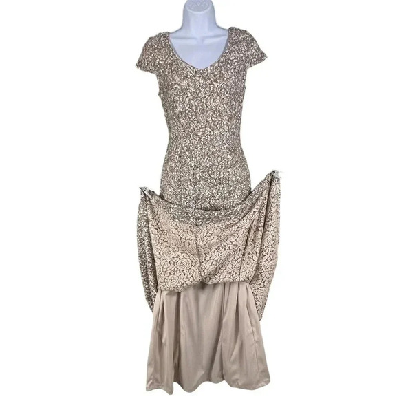 Alex Evenings Womens Sz 6 Long Cap Sleeve Fit & Flare Dress Sequin Detail Formal - Picture 3 of 16